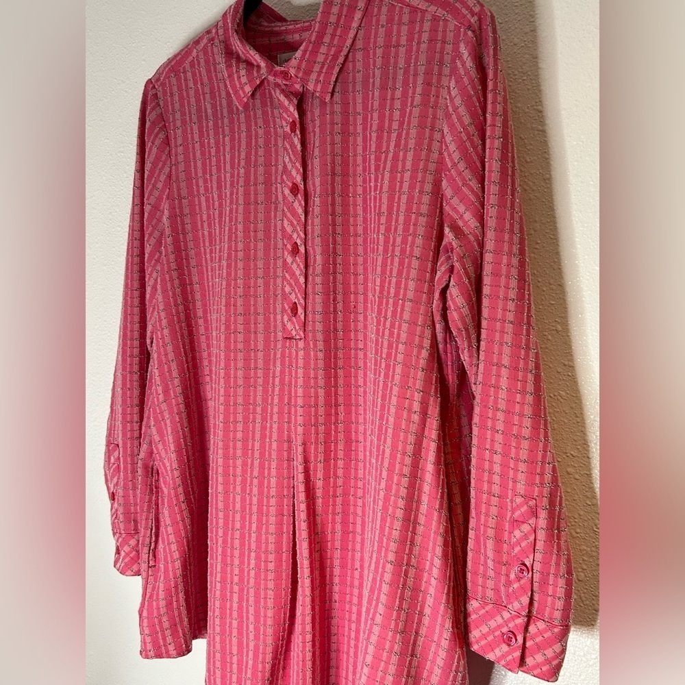 Christopher & Banks Pink Checkered Shirt Size Medium - Picture 2 of 7